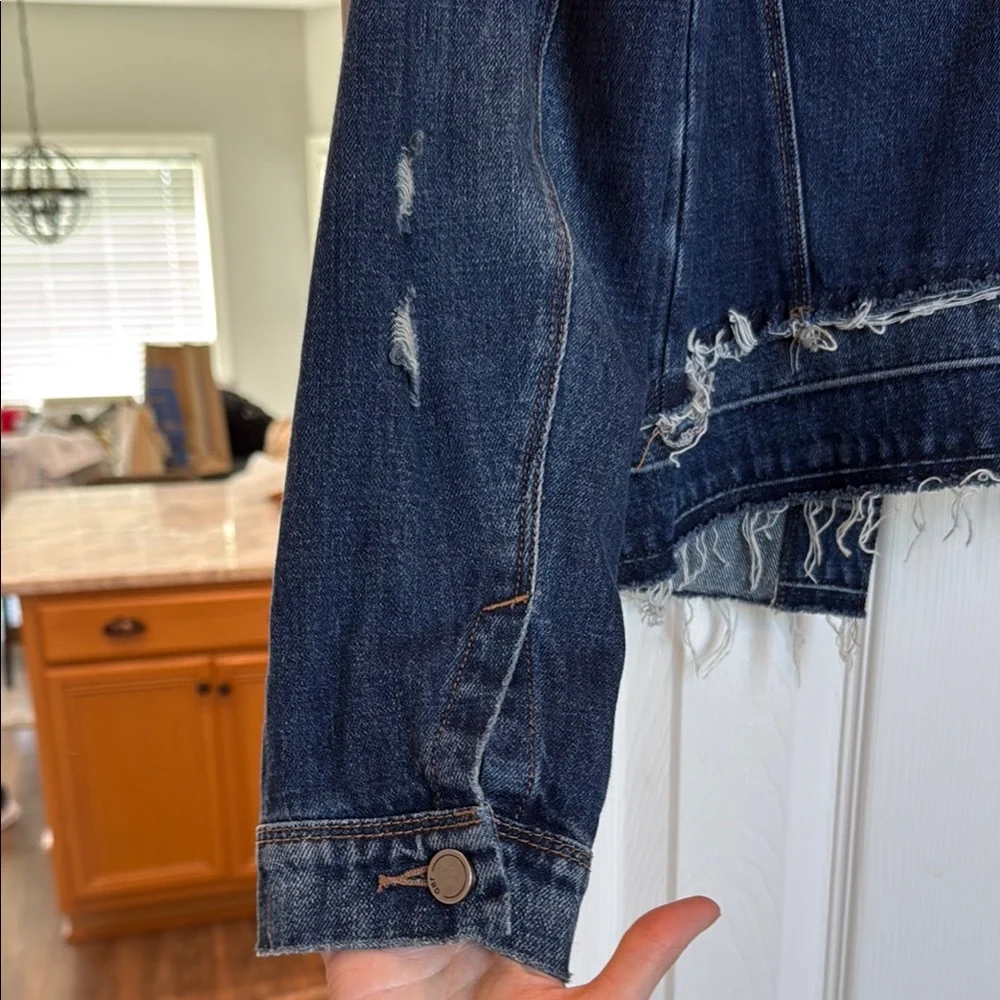 Women's Blue Distressed Jean Jacket - Picture 6 of 6